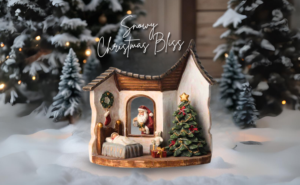 SINT Christmas House with Warm White Led Light Resin Ornament Christmas Tree Figurines