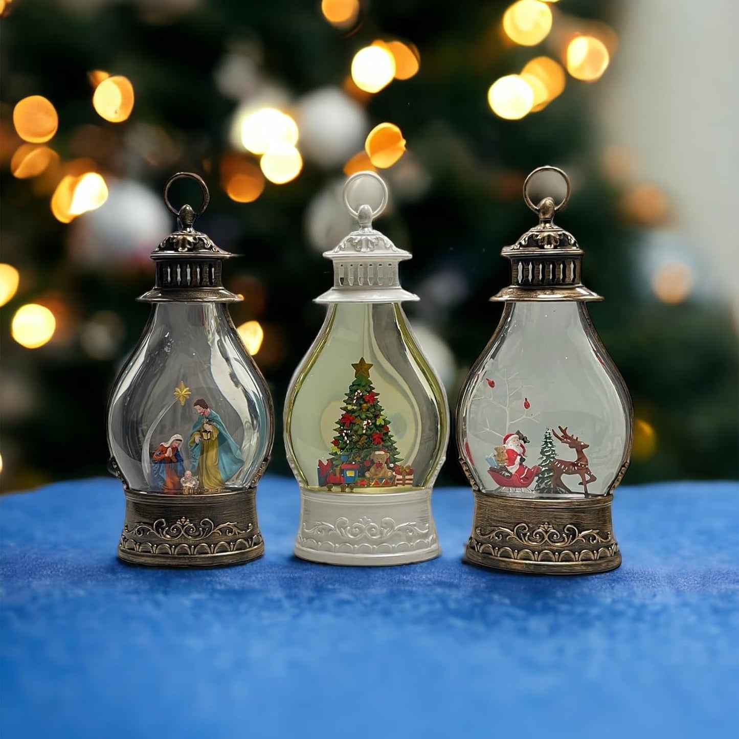 Snow Globe Santa & Elk Musical Water Glitter Lantern for Christmas Decoration