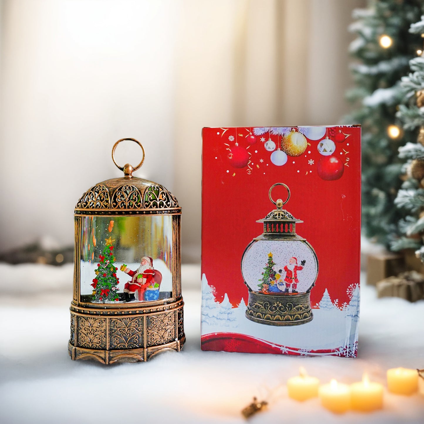 SINT Christmas Vintage Snow Globe Lantern (Santa with Christmas Tree)