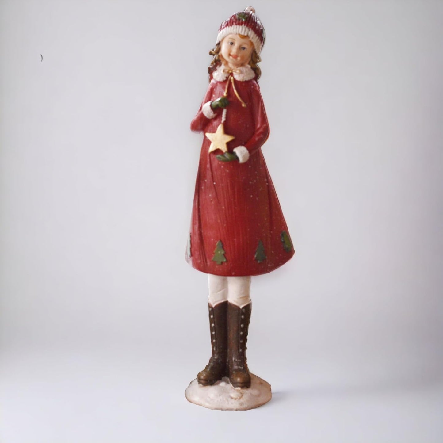 SINT Vintage Style Doll in Red Dress Hat with Display Stand | Christmas Figurine