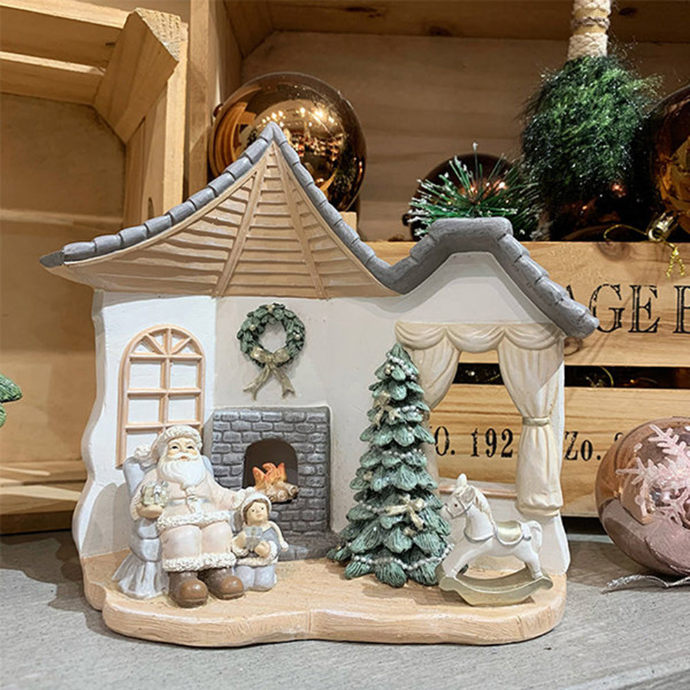 SINT Christmas House with Warm White Led Light Resin Ornament Christmas Tree Figurines