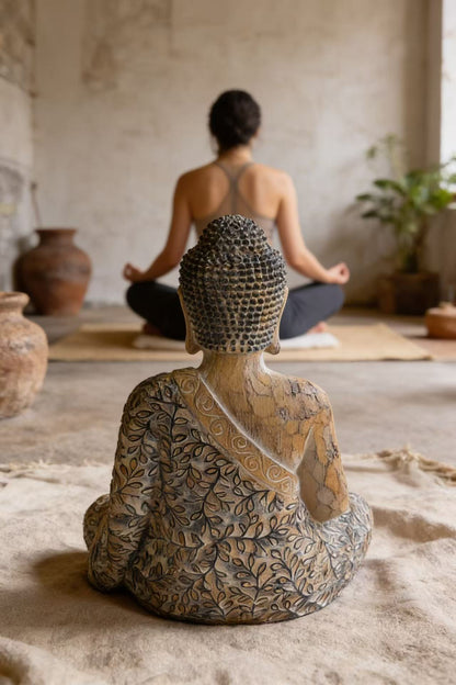 9 Inch Meditating Shakyamuni Sitting Buddha Figurine Statue for Home Decor Spiritual Sculptures for Alter Zen Garden Living Room Office Sacred Shrine Centerpiece