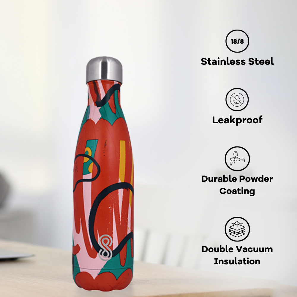 Modern Art Water Bottle 17 Oz | 500 ML | Red