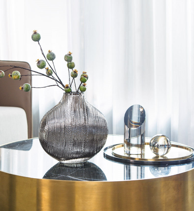 Silver Striped Glass Vase Flower Arrangement Hydroponic Accessories Modern Home Decor Accessories