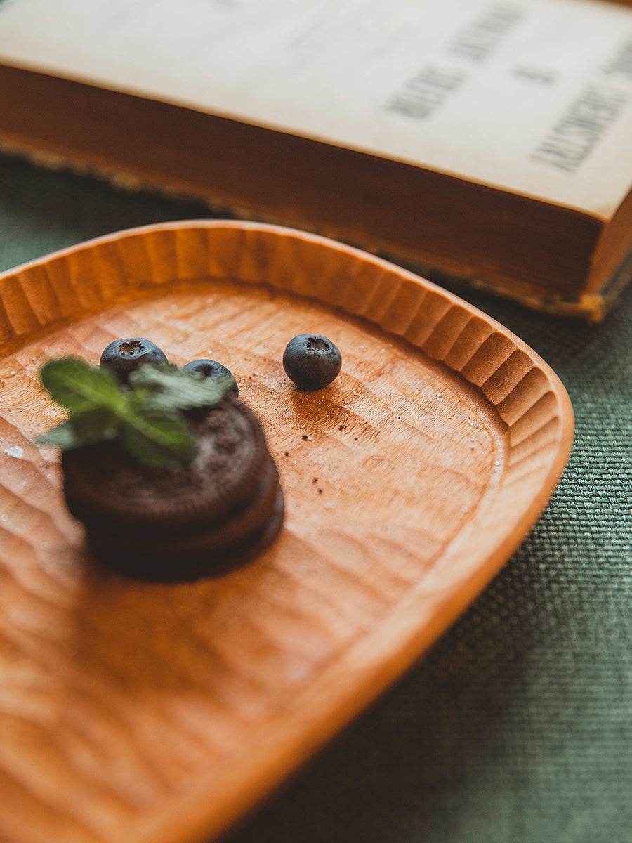 Japanese Hand-carved Coffee Tray, Snack Tray, Cherry Wood Carved Oval Tea Tray, Fruit Tray