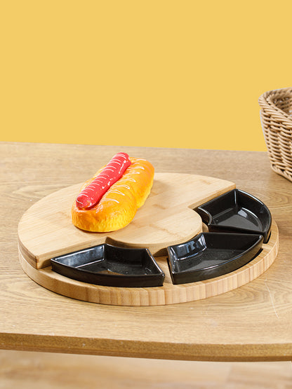 Bamboo Cheese Board Bamboo Tableware Cheese Plate Set Western Cutlery Fork Dessert Fruit Pizza Plate