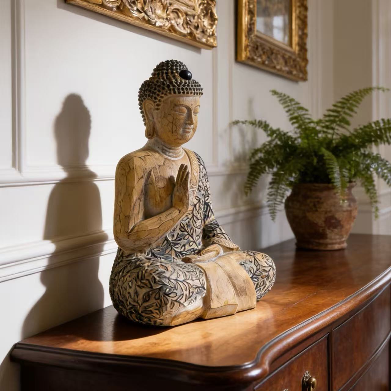 9 Inch Meditating Shakyamuni Sitting Buddha Figurine Statue for Home Decor Spiritual Sculptures for Alter Zen Garden Living Room Office Sacred Shrine Centerpiece