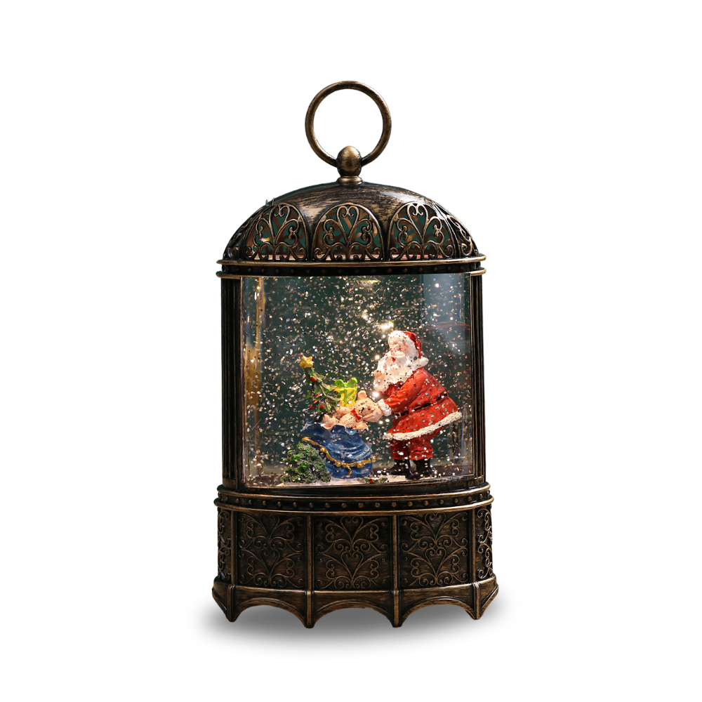 SINT Christmas Vintage Snow Globe Lantern (Santa Claus with Teddy and Gift)