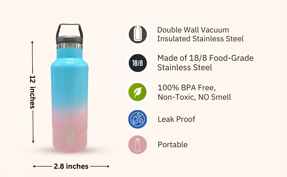 Water Bottle - 17 Oz, Leak Proof - Stainless Steel | Sky Candy