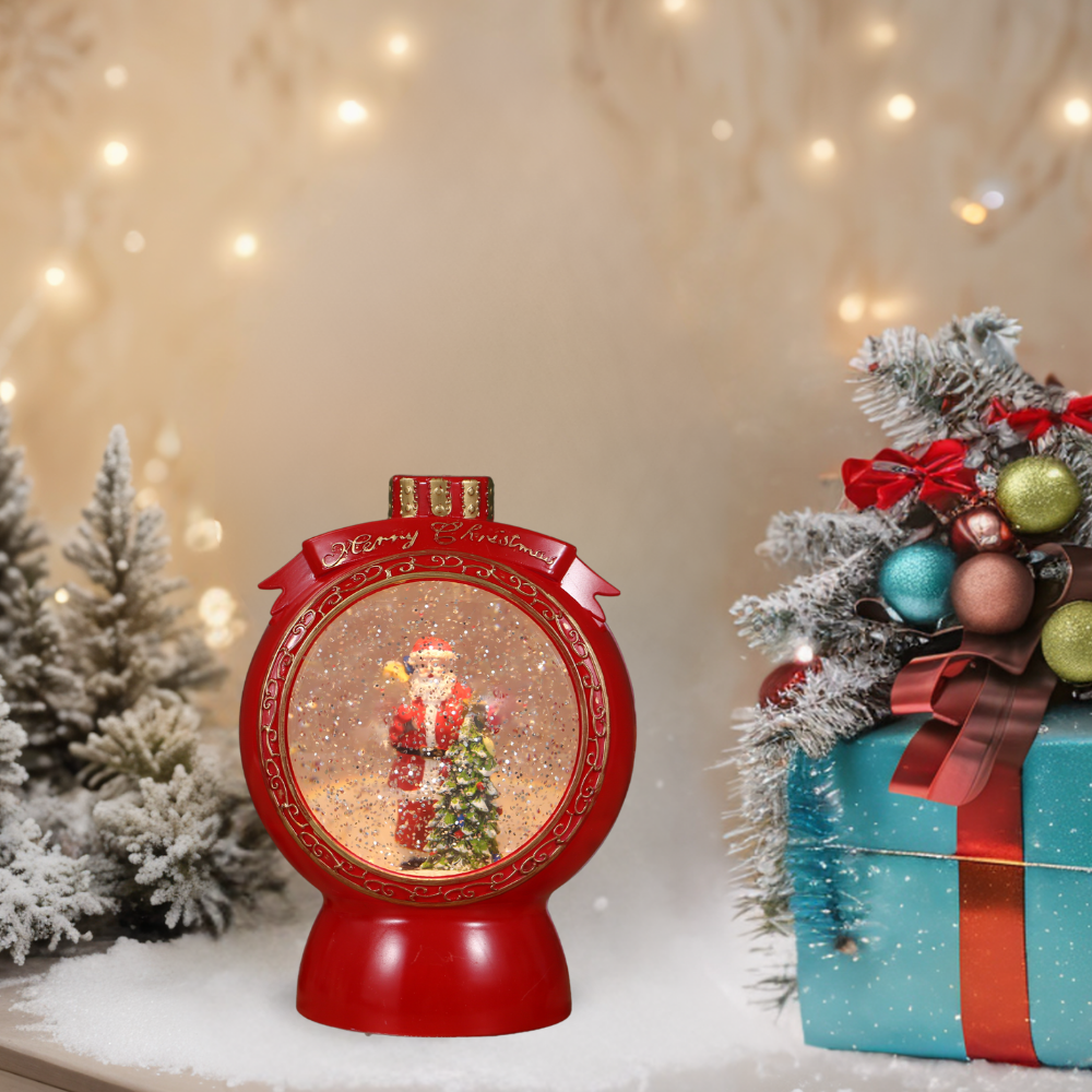 SINT Christmas Musical Red Round Snow Globe Lantern for Home Decoration