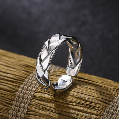 S925 Sterling Silver Simple Woven Glossy Ring