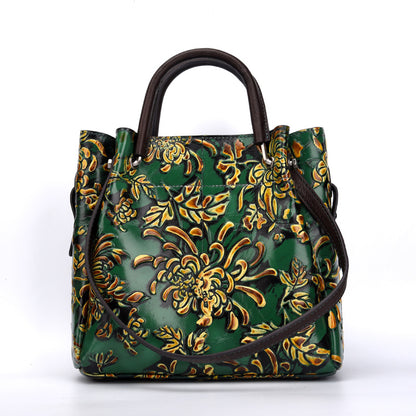 Trendy Women's Bags Three-dimensional Embossed Women's Messenger Bag First Layer Cowhide Bag