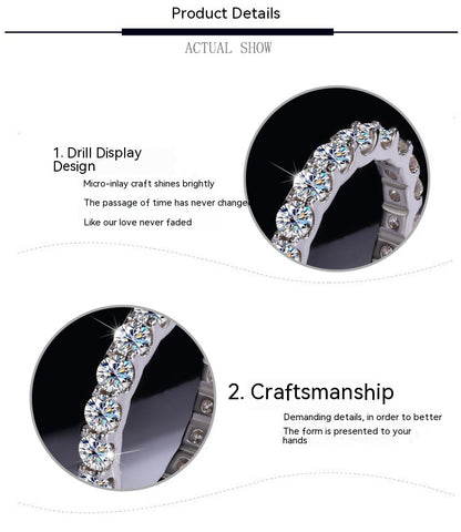 S925 Sterling Silver Moissanite Full Diamond Simple Stackable Ring