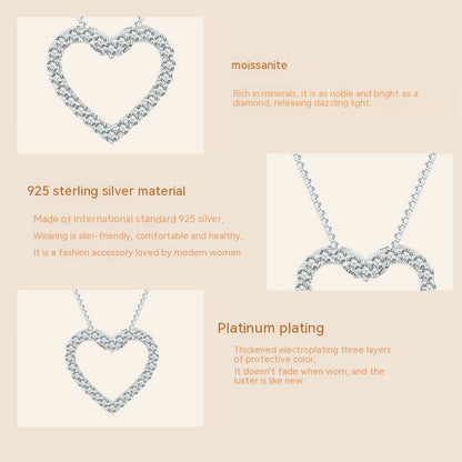 Heart-shaped Moissanite Necklace Simple Classic S925 Sterling Silver