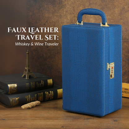 SINT Premium Faux Leather Wine/Whiskey traveler Box Set - Includes 4 Accessories and 3 Glasses