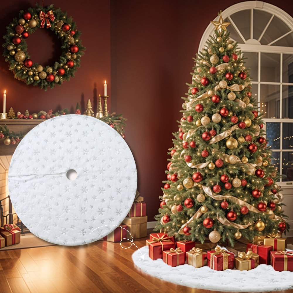 SINT 48 Inch Large White Chritsmas Tree Skirt with Silver Snowflake