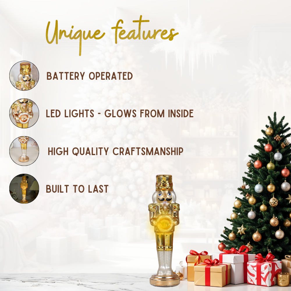 SINT Golden Color Glass Lightup Nutcrackers for Christmas Decoration