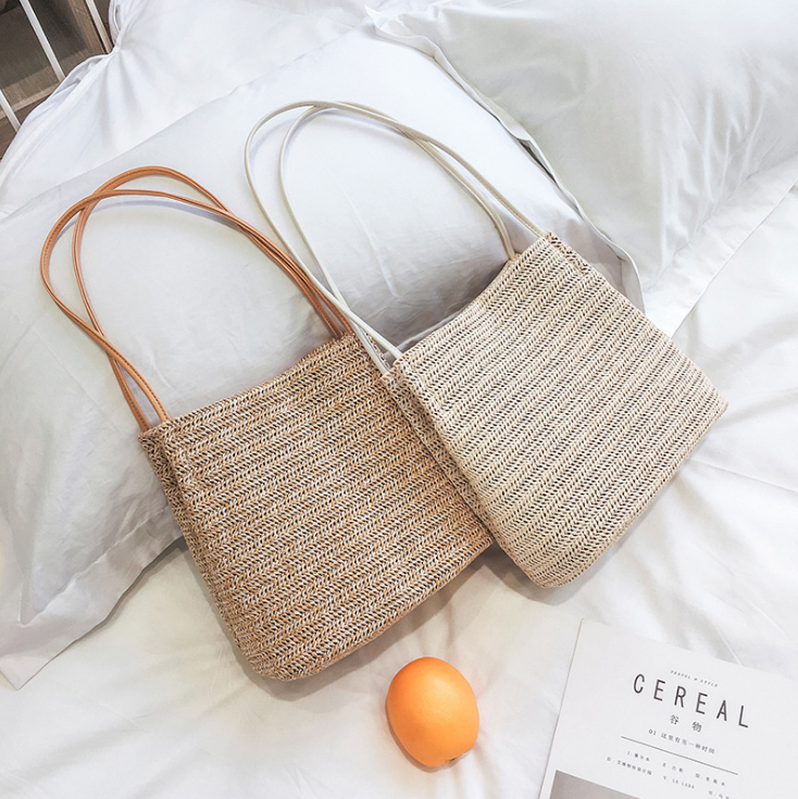 Bag straw woven fashion women shoulder tote handmade bag summer leisure ladies knitting handbag Feminine beach bags bolsos mujer