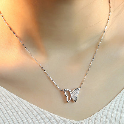 Jewelry S925 Silver Necklace Women's Micro-inlaid Butterfly Short Pendant Clavicle Chain