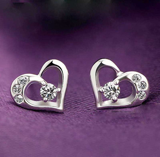 Women's Simple Heart 925 Sterling Silver Stud Earrings