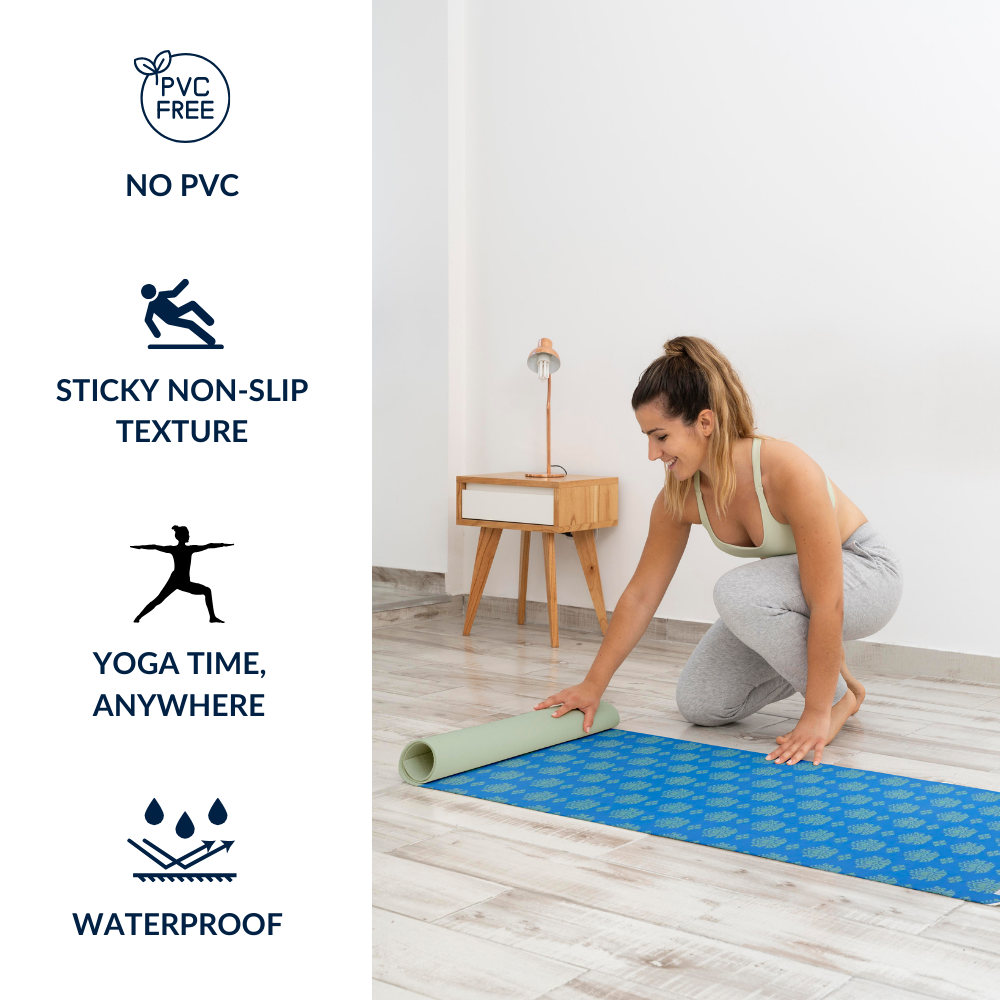 Premium 6mm Print Reversible Yoga Mat- Blue Peacock