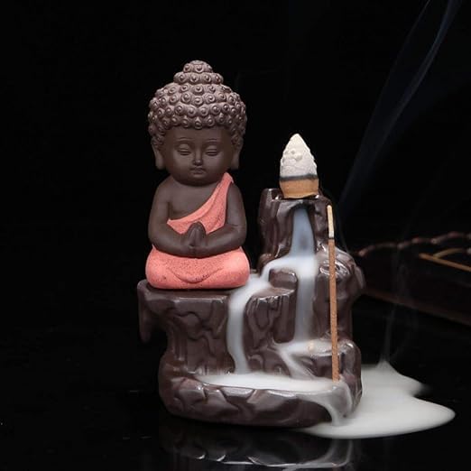 SINT Incense Burner Holder Handmade Ceramic Waterfall (Orange)