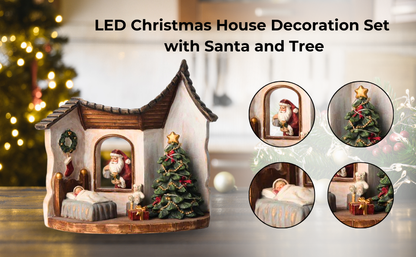 Christmas House Decoration, Warm White Led Light Battery Operated Christmas Ornament Resin Christmas Tree Figurines, Santa Christmas Decorations, House Gift