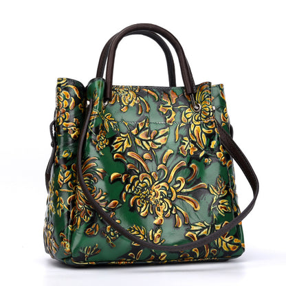 Trendy Women's Bags Three-dimensional Embossed Women's Messenger Bag First Layer Cowhide Bag