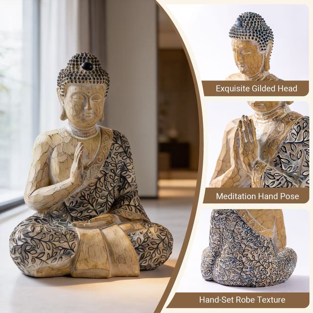 9 Inch Meditating Shakyamuni Sitting Buddha Figurine Statue for Home Decor Spiritual Sculptures for Alter Zen Garden Living Room Office Sacred Shrine Centerpiece