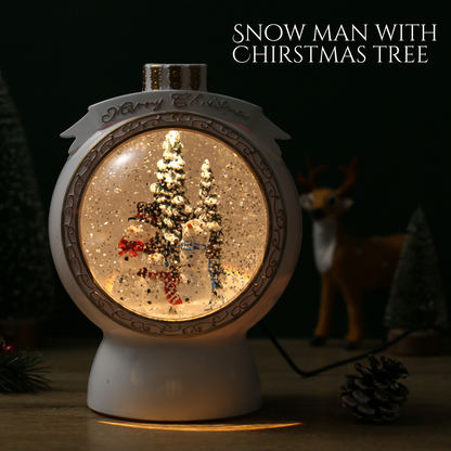 SINT Christmas Musical White Round Snow Globe Lantern for Home Decoration