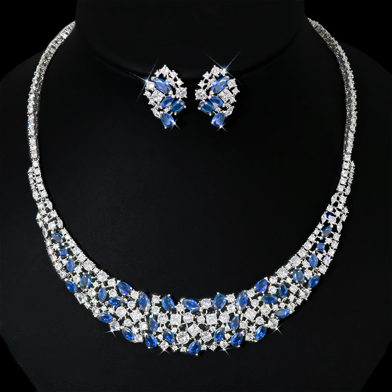 Simple Graceful Shining Zircon Necklace Earrings Set