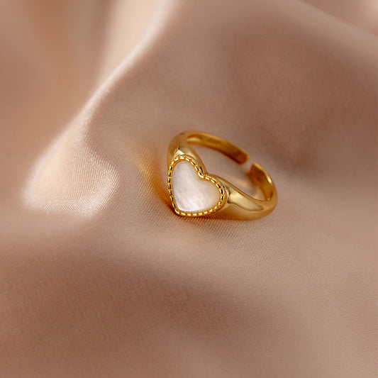 Retro Style Shell Heart-shaped Ring Japanese And Korean Simple Women's Love Heart-shaped Ring