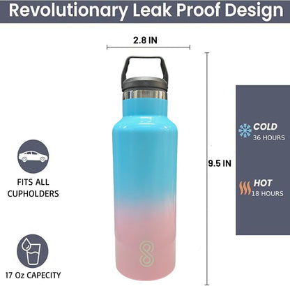 Water Bottle - 17 Oz, Leak Proof - Stainless Steel | Sky Candy
