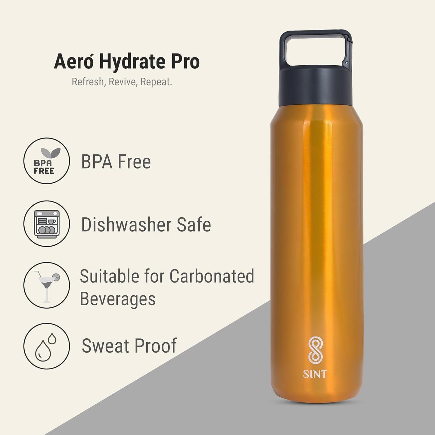 Carbonated Sports Bottle- Leak Proof 27 oz| 800 ML Gold