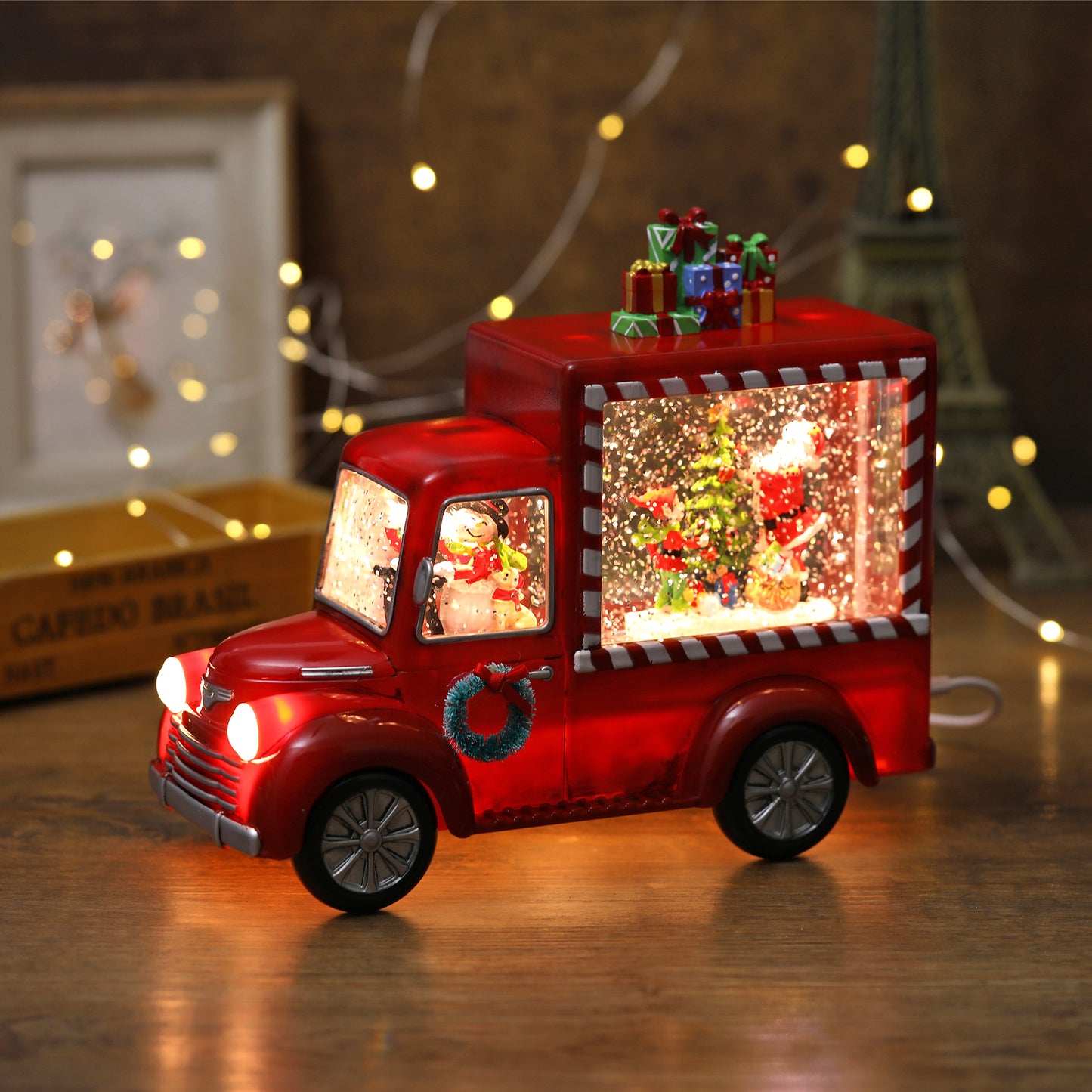 SINT Christmas Red Gift Truck Snow Globe Lantern