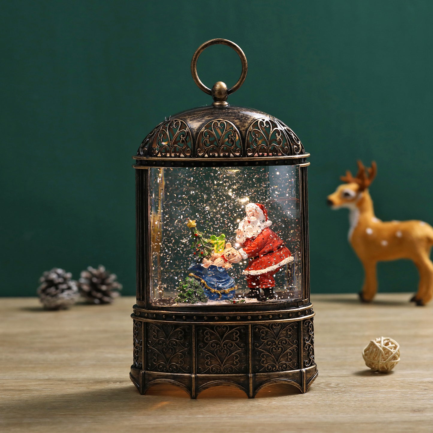 SINT Christmas Vintage Snow Globe Lantern (Santa Claus with Teddy and Gift)