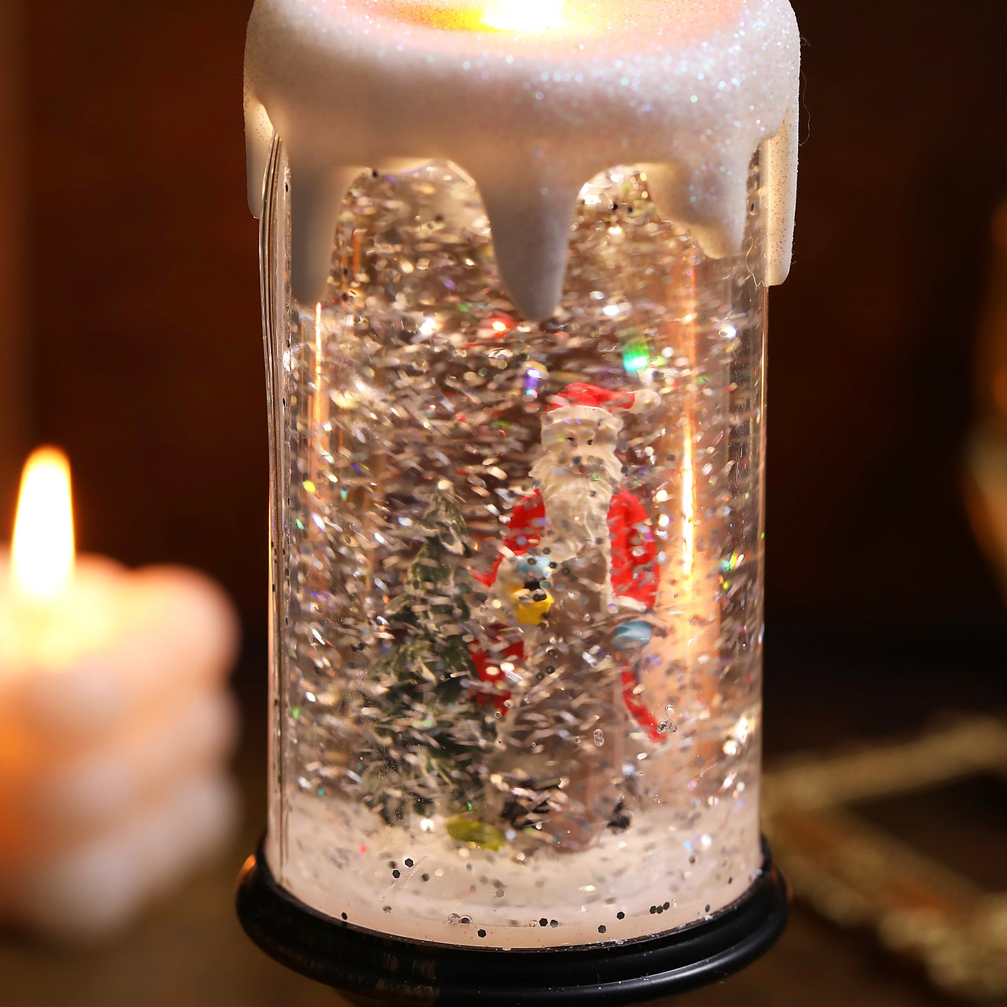 SINT Musical Snow Globe Candlestick Lantern with Santa Claus Scene for Christmas Decoration