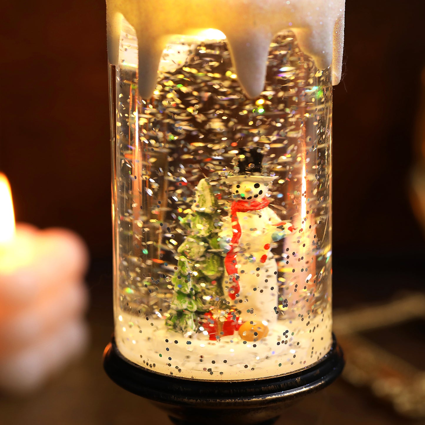 SINT Christmas Musical Snow Globe Candlestick Lantern with Snowman Scene for Christmas Decoration