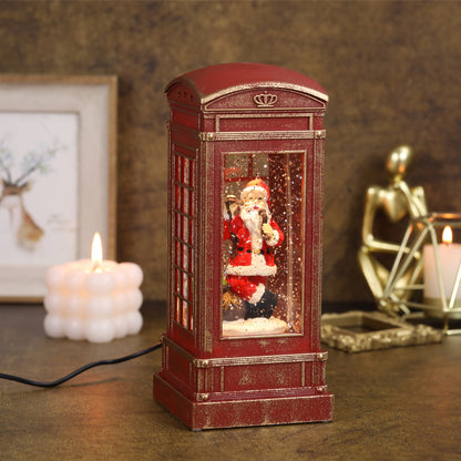 SINT Christmas Musical Phone Booth Snow Globe with Santa on Phone Scene for Christmas Decoration