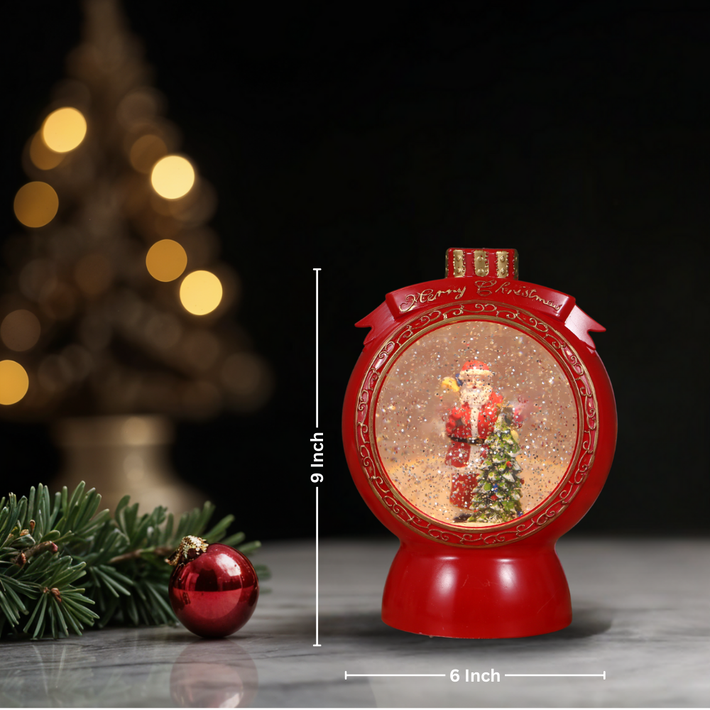 SINT Christmas Musical Red Round Snow Globe Lantern for Home Decoration