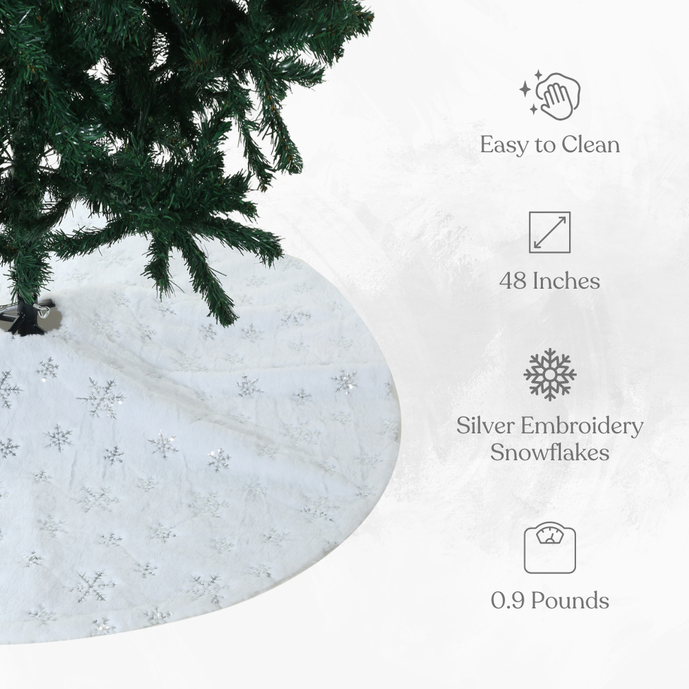 SINT 48 Inch Large White Chritsmas Tree Skirt with Silver Snowflake