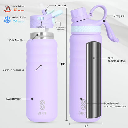 Vacuum Insulated Water Bottle- Leak Proof 24 oz| 700 ML Purple