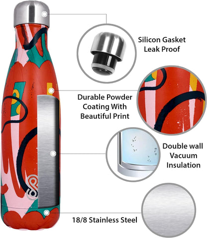 Modern Art Water Bottle 17 Oz | 500 ML | Red