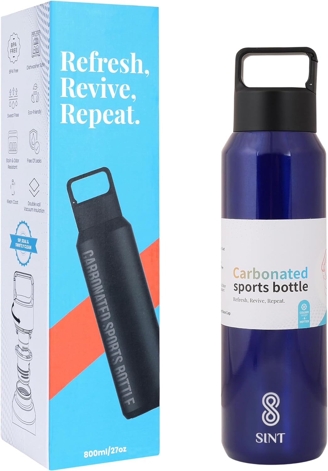 Carbonated Sports Bottle- Leak Proof 27 oz| 800 ML Blue