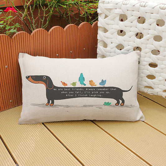 Sausage Dog Color Printing Cotton And Linen Cushion Case