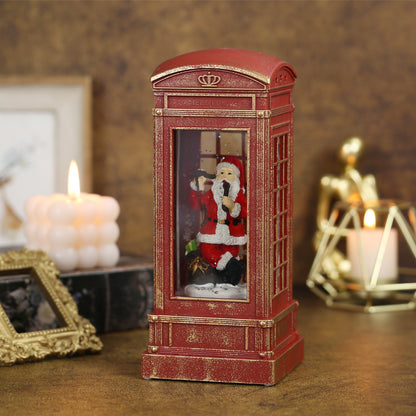 SINT Christmas Musical Phone Booth Snow Globe with Santa on Phone Scene for Christmas Decoration