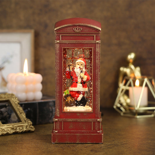 SINT Christmas Musical Phone Booth Snow Globe with Santa on Phone Scene for Christmas Decoration