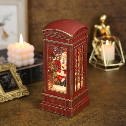 SINT Christmas Musical Phone Booth Snow Globe with Santa on Phone Scene for Christmas Decoration