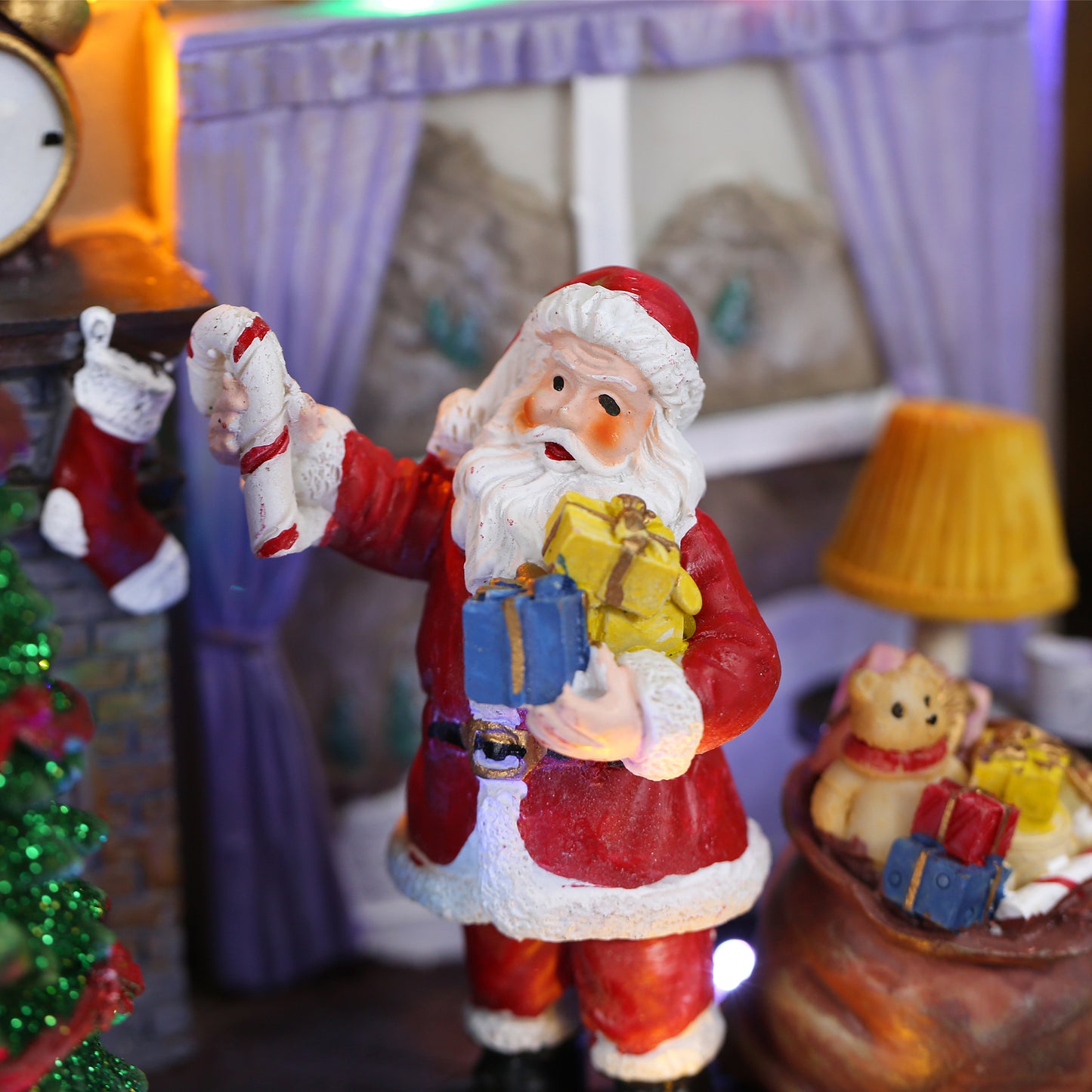 Santa Claus Lighted Battery Operated Musical Tabletop Christmas village Ornament for Home Christmas Decoration