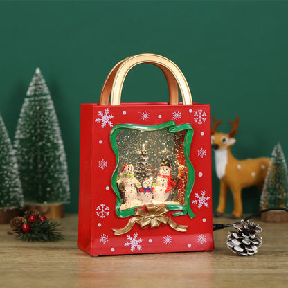 SINT Christmas Musical Red Gift Bag Snow Globe Lantern with Snowman Family Scene for Christmas Decoration